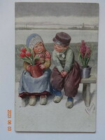 Old Dutch graphic greeting card, postage cleared