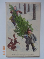 Régi grafikus karácsonyi üdvözlő képeslap - Gönczi Tibor rajz
