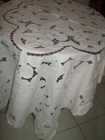 Beautiful white floral rosette stitched lace tablecloth