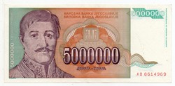 Yugoslavia 5,000,000 Yugoslavian dinars, 1993, nice