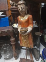 Old gilded, painted Buddhist wooden statue. 50 Cm.