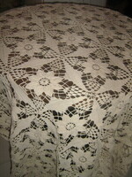 Beautiful antique ecru floral hand-crocheted huge tablecloth