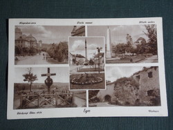 Képeslap, Postcard, Eger,mozaik,Káptalan utca,hősök szobra,vár, Gárdonyi sírja, 1940