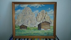 Alpine mountain landscape, ffrűhauf signed, oil, wood fiber, frame for sale!