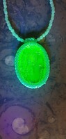 Genuine Czech Uranium Glass Necklace with Cameo Pendant #24061