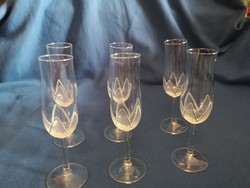 6 tulip champagne glasses, decorated