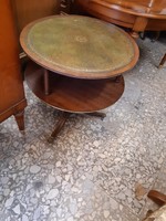 Antique leather inlaid shelf table