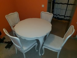 Chippendélbarok Warrings törtfehér 4 székes ,kihúzható asztalos ebédlő garnitura