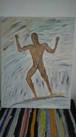 Male nude painting, signed Manninger h, oil on canvas for sale!