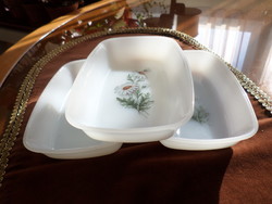 New! Milk glass Jena small bowls with chamomile pattern, Jena mark: arcopal france