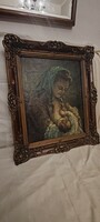 Nursing mother oil painting