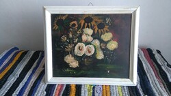 Floral oil painting with dark toned wooden frame for sale!