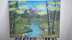 Large landscape, signed ag-05, oil on canvas, damaged for sale!