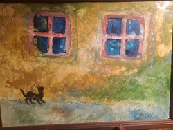 Erdeti Bakányi Gyula: cat under the window