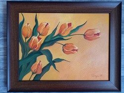 Tulips - framed oil painting