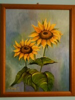 Sunflowers - framed acrylic painting