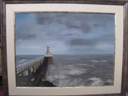 Lighthouse - framed oil painting