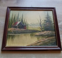 Cozy oil painting in a beautiful wooden frame