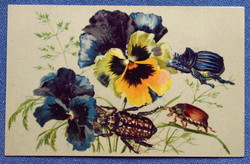 Antique real decoupage artist postcard - pansy, change beetle and more