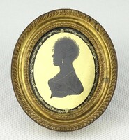 1Q746 Antik réz keretes miniatűr üveg portré sziluett árnykép XIX. század