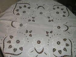 Beautiful vintage white flower embroidered tablecloth