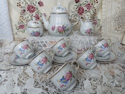 Raven house tea set with morning glory pattern in display case