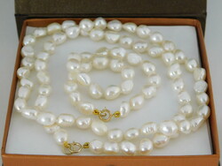 Baroque white pearl necklace and bracelet set 14k gold