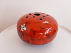 Orange glazed retro ikebana ceramic vase