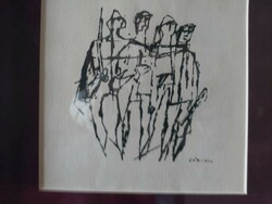 Gyula of Lőrincz for sale, 19x19 cm, signed ink drawing in a frame.