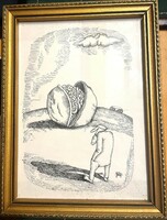 Dunai Imre két keretezett karikatúrája (Pestszenterzsébet, 1948 -)