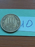 Chile 10 pesos 2008 nickel-brass bernardo o'higgins 10