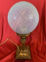 Copper table lamp with opaline shade
