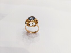 14K gold 4.6g light blue stone, openwork turban women's ring (no.: 24/100.)