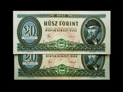 Unc - 20 forints from the last ones - in a numbered pair - 1980