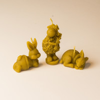 Easter beeswax figurine set: 2 large rabbits and 1 large lamb