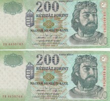 2 PCS EXTRA Beautiful CHIPPED 2006 200 Forint VF Banknotes Serial Number Tracking, BELOW PRICE!