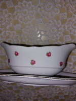 Zsolnay rose-patterned sauce tray with golden edge