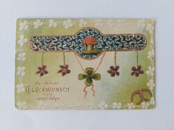 Old embossed postcard mushroom violet clover horseshoe