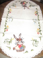 Charming embroidered cross-stitch Easter bunny needlework tablecloth