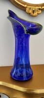 Altbayerische Krystall Glashütte, egyedi, kézműves, kék kristály levélváza, váza