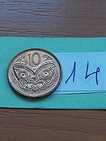 New Zealand new zealand 10 cent 2009 Maori mask, copper plated steel, ii. Elizabeth 14