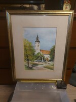 Morschhauser Miklós: " Sárszentlőrinc evangélikus templom", akvarell festmény, falra kész!