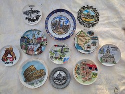 11 pieces of decorative porcelain wall plates from all over the world