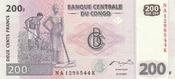 Congo 200 francs, 2007, unc banknote