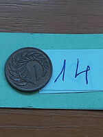 New Zealand new zealand 1 cent 1967 bronze, ii. Elizabeth, silver goblet fern 14