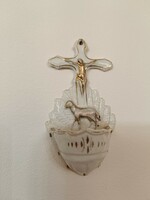 Antique holy water holder 19th century porcelain Christian holy water holder jesus lamb 734 8477