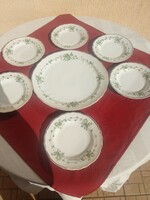 Hollóházi cookie set for 6 persons with Erika pattern, with large tray, 32 cm new, no minimum price