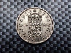 United Kingdom 1 shilling, 1953 English coat of arms, 3 lions on crowned shield