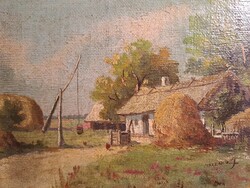 Original János Harencz: farmhouse with a crane