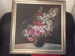 Flower still life - wonderful painting, in a modern frame, unmarked oil on canvas